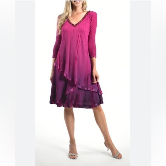 NWOT KOMAROV A-Line Tiered Swing Dress In Ombr Magenta Size XL